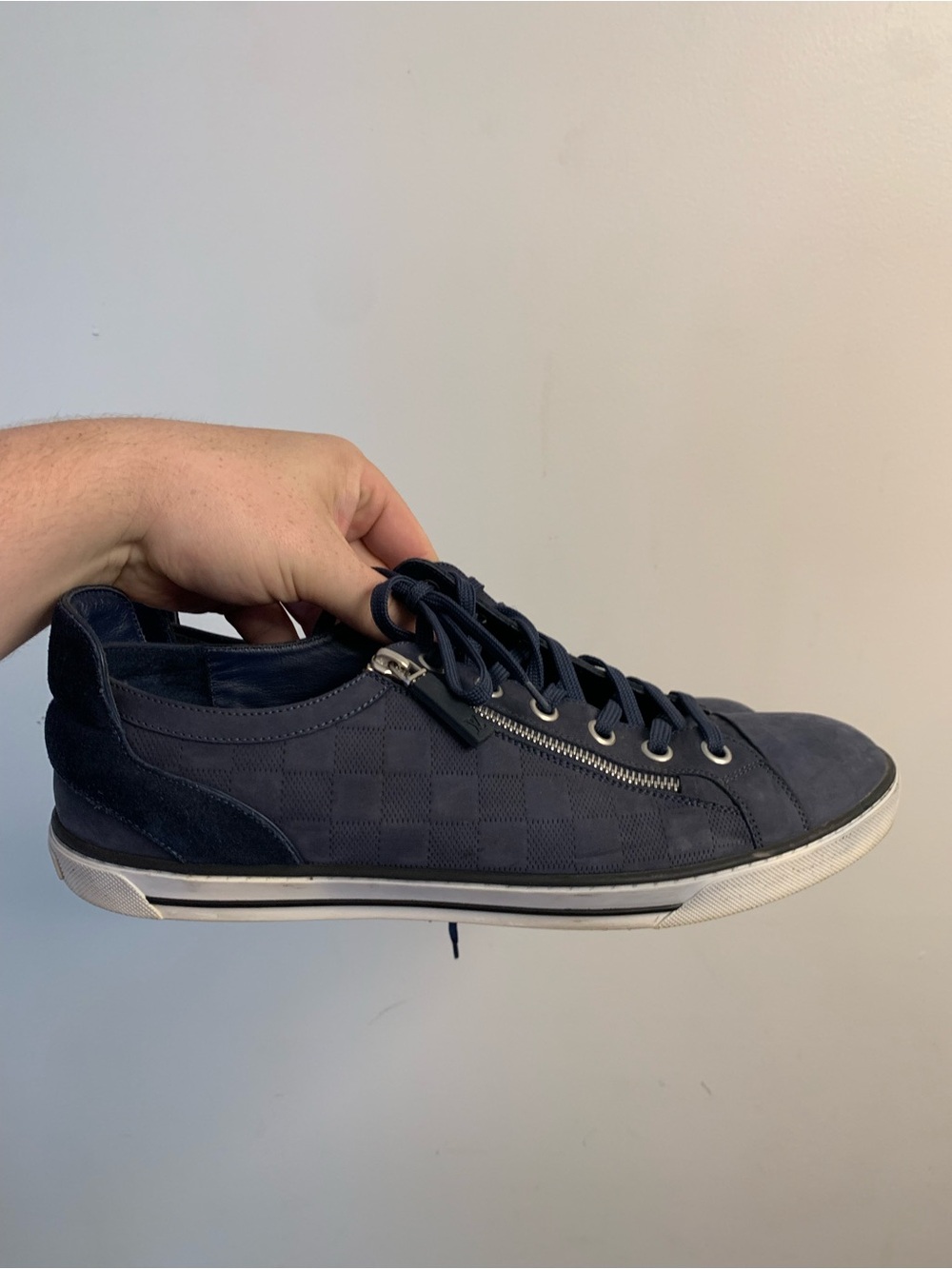 Louis Vuitton Blue Damier Nubuck and Suede Adventure Lace Up Sneakers Size 10